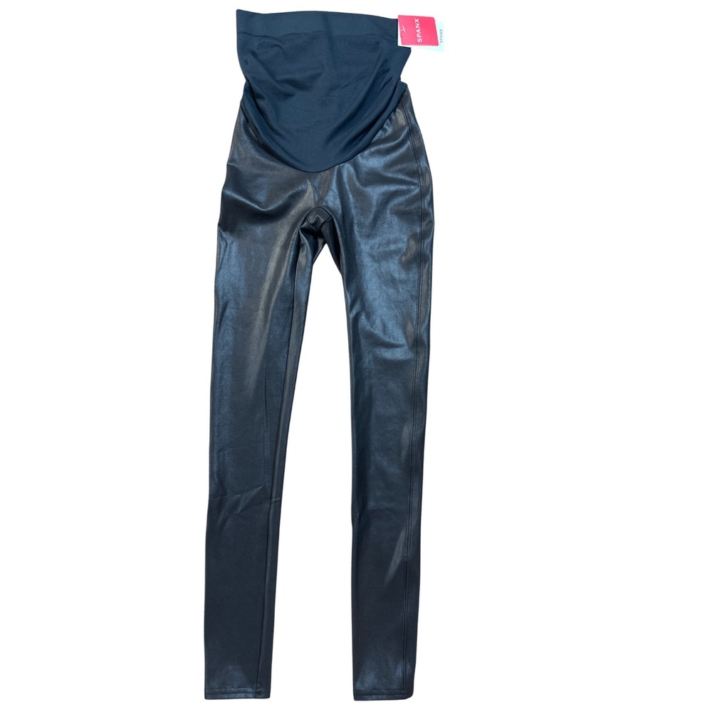 Spanx Mama Faux Leather Leggings Very Black Maternity Size XS 20201R
